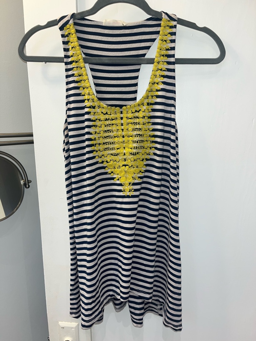 Striped Navy and White Tank with Yellow Embroidery